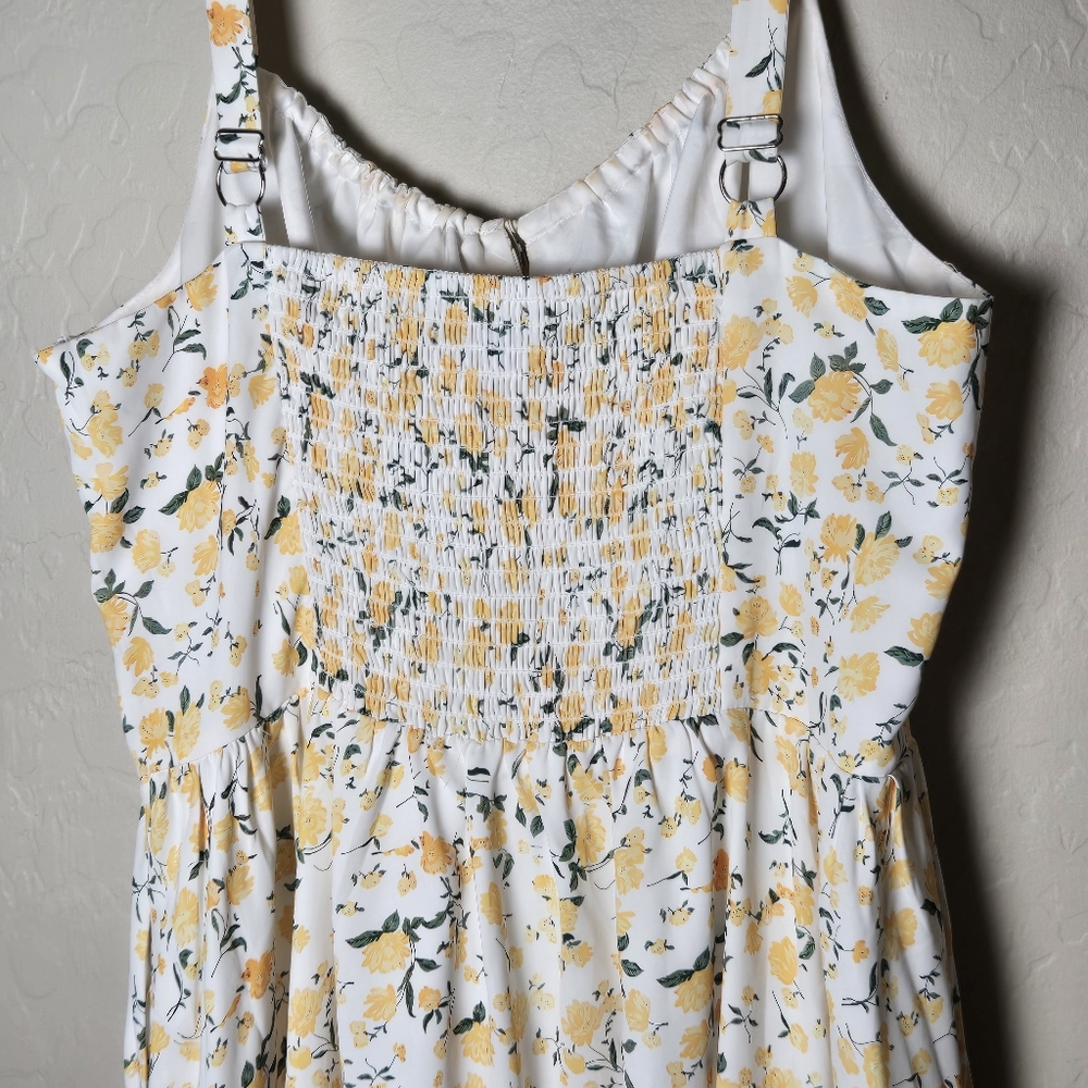 Scarlet Darkness White Yellow Floral Milkmaid Midi Sundress Cottagecore Large - Picture 4 of 14